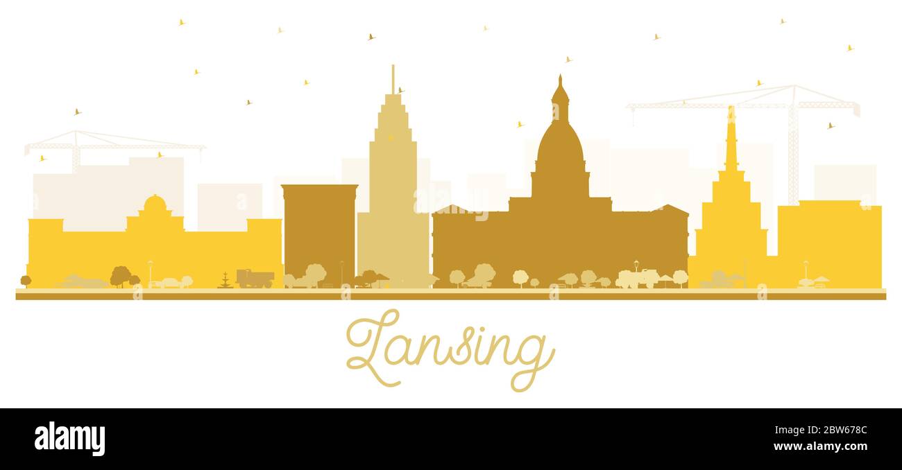 Lansing Michigan City Skyline Silhouette with Golden Buildings Isolated on White. Vector Illustration. Stock Vector