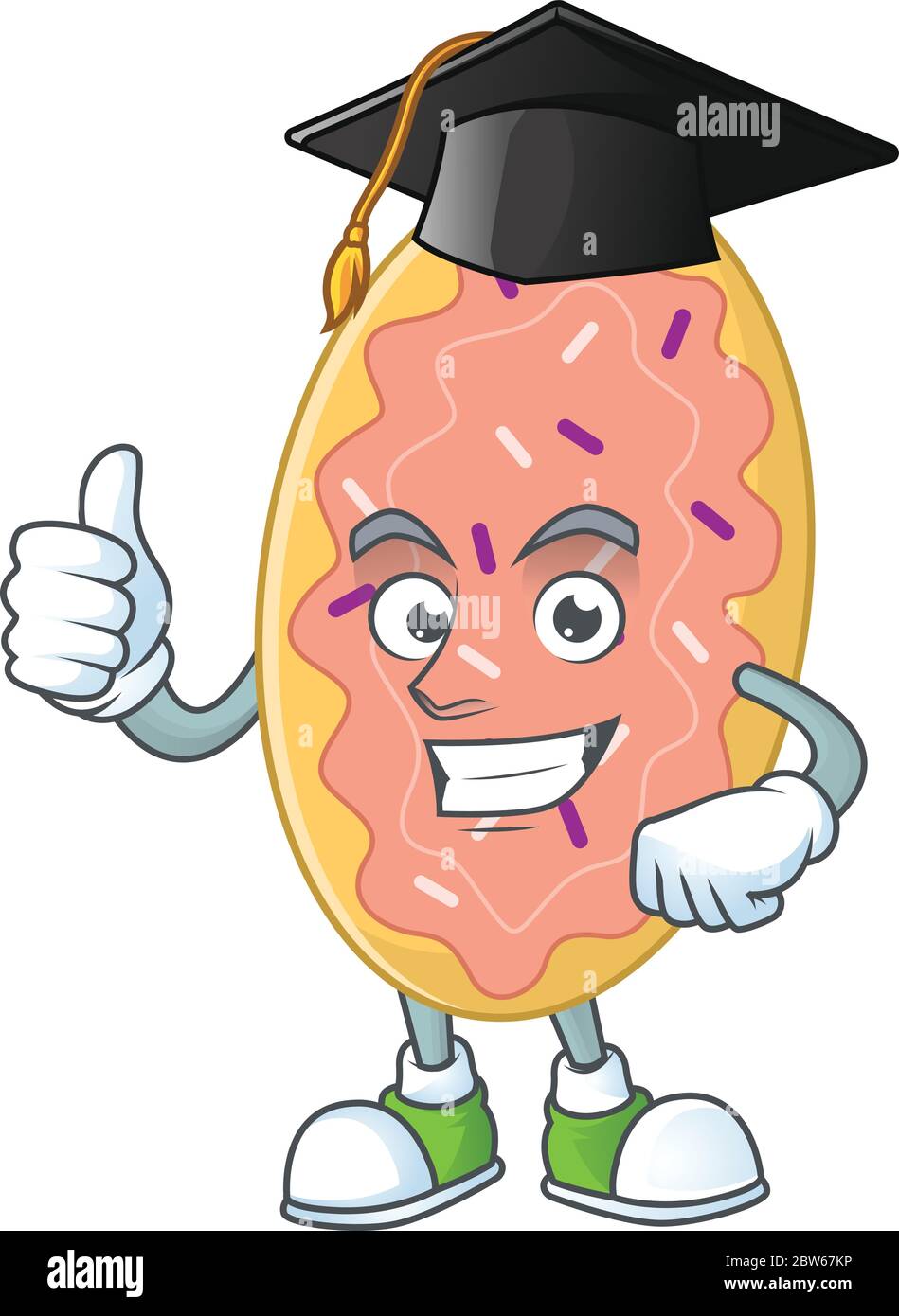 Happy face Mascot design concept of bread wearing a Graduation hat ...