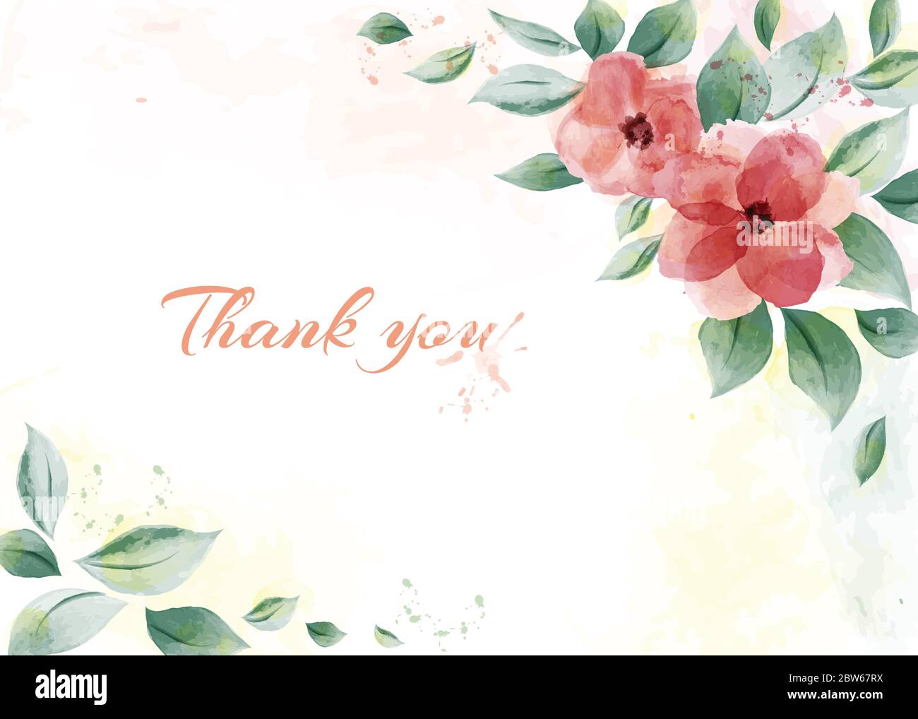 Watercolor design with roses and leaves. Watercolor flower background ...