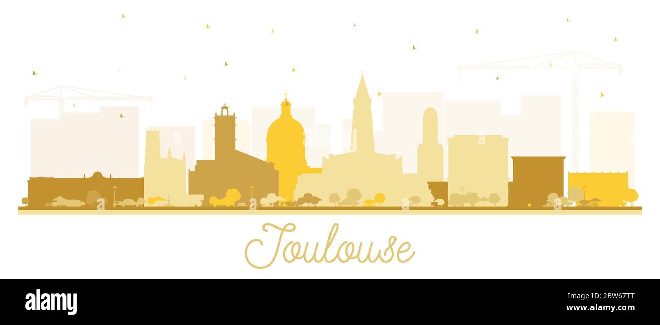 Toulouse France City Skyline Silhouette with Golden Buildings Isolated on White. Vector Illustration. Stock Vector