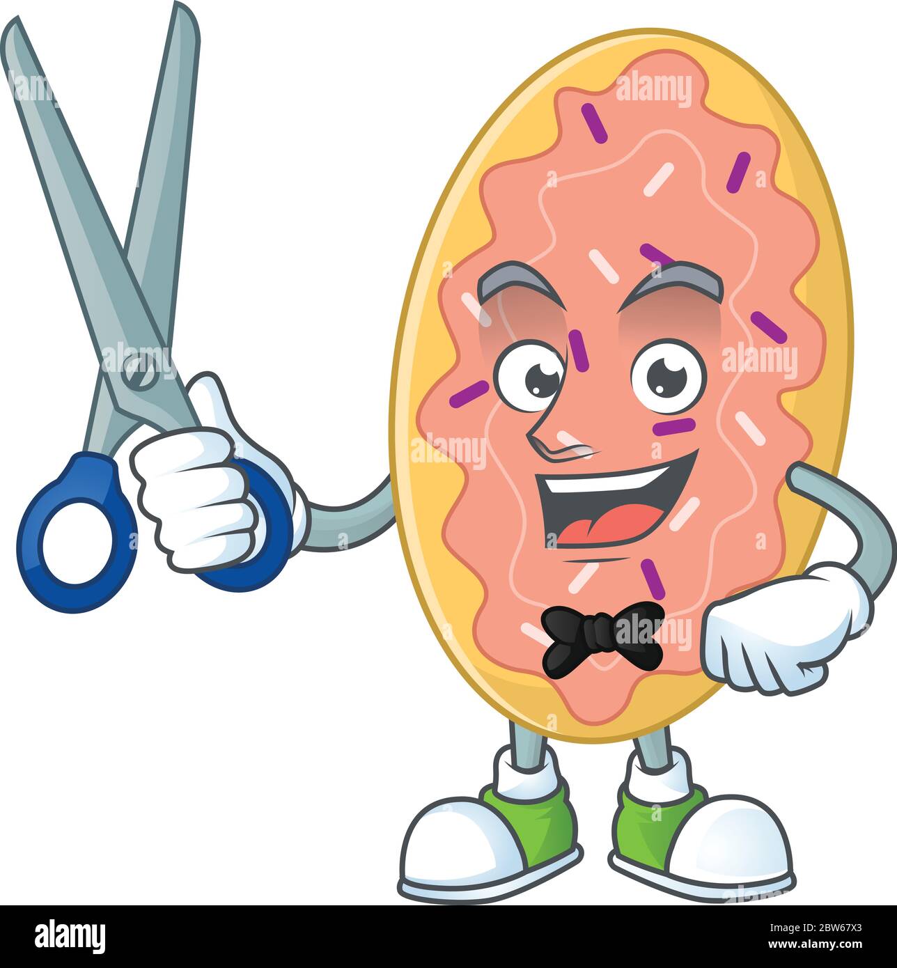 A picture of bread Barber cartoon character working with scissor Stock