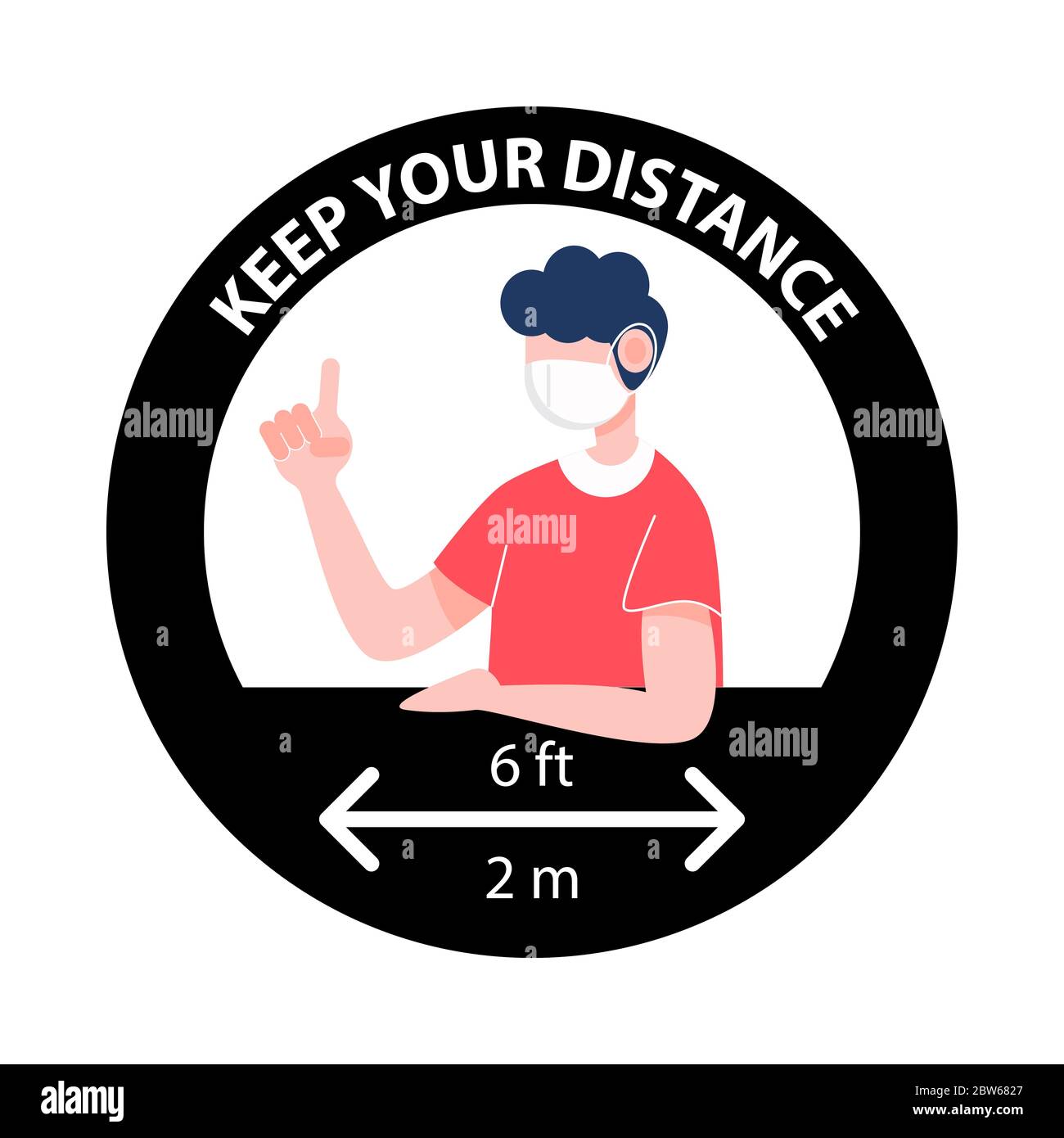 Keep your distance sign. New normal social distancing during covid-19 coronavirus outbreak. People wearing mask. Health care and medical flat characte Stock Vector