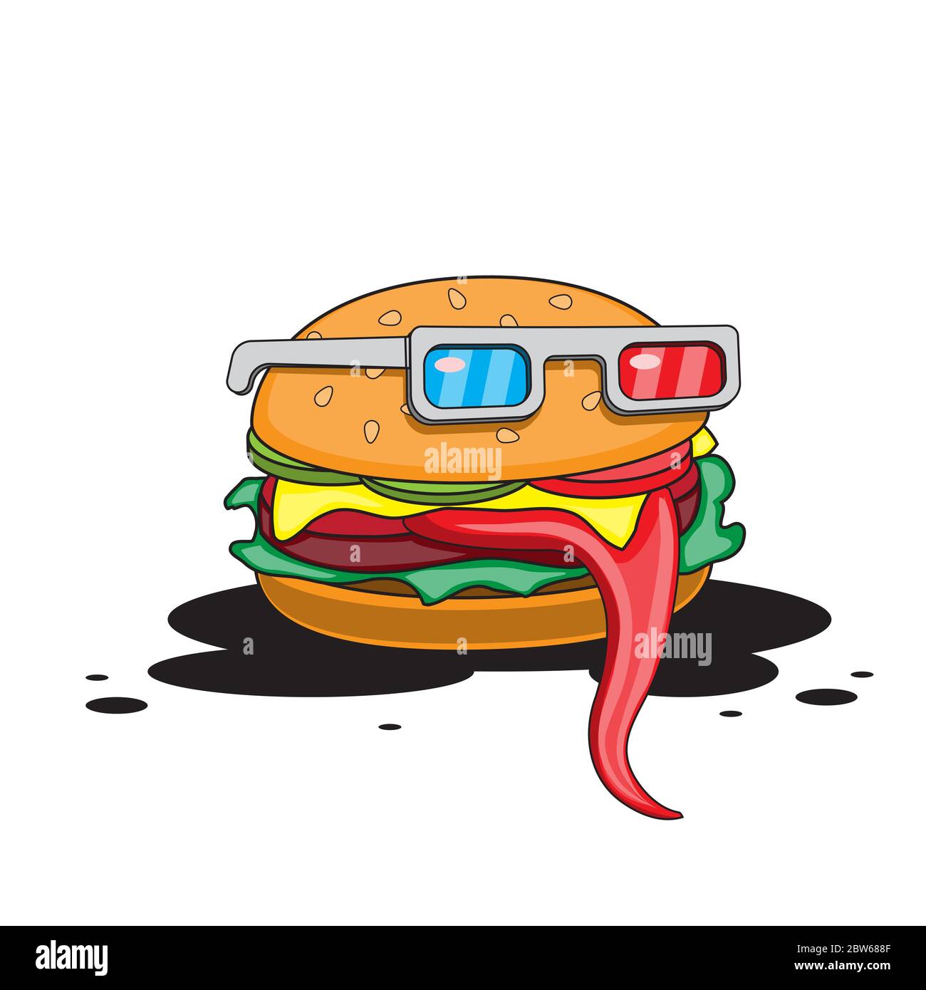 Hamburger with glasses on a white isolated background. Vector image Stock Vector
