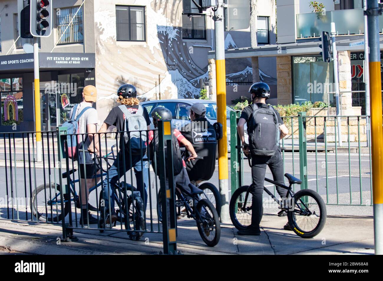 BMX bikes, teenage boys in Sydney riding their BMX bicycles,Australia Stock Photo