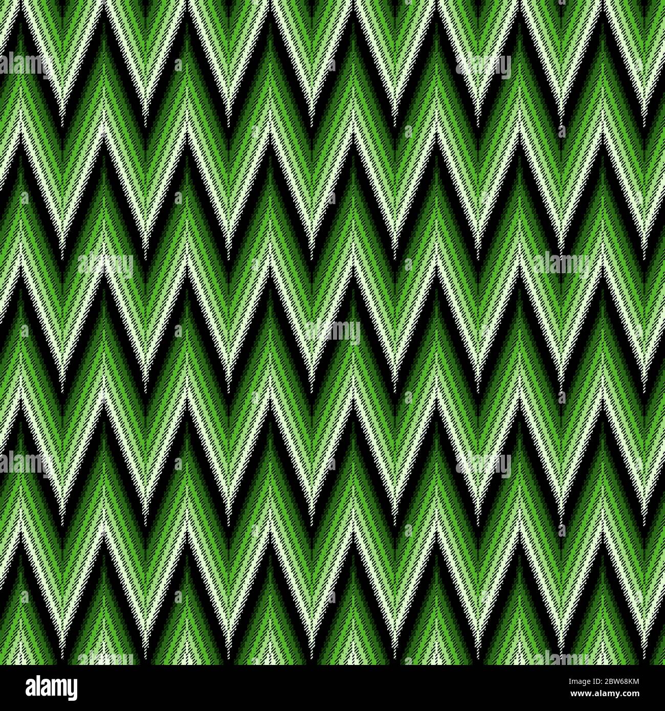 Seamless vector pattern of repetitive zigzag elements in green hues and black Stock Vector