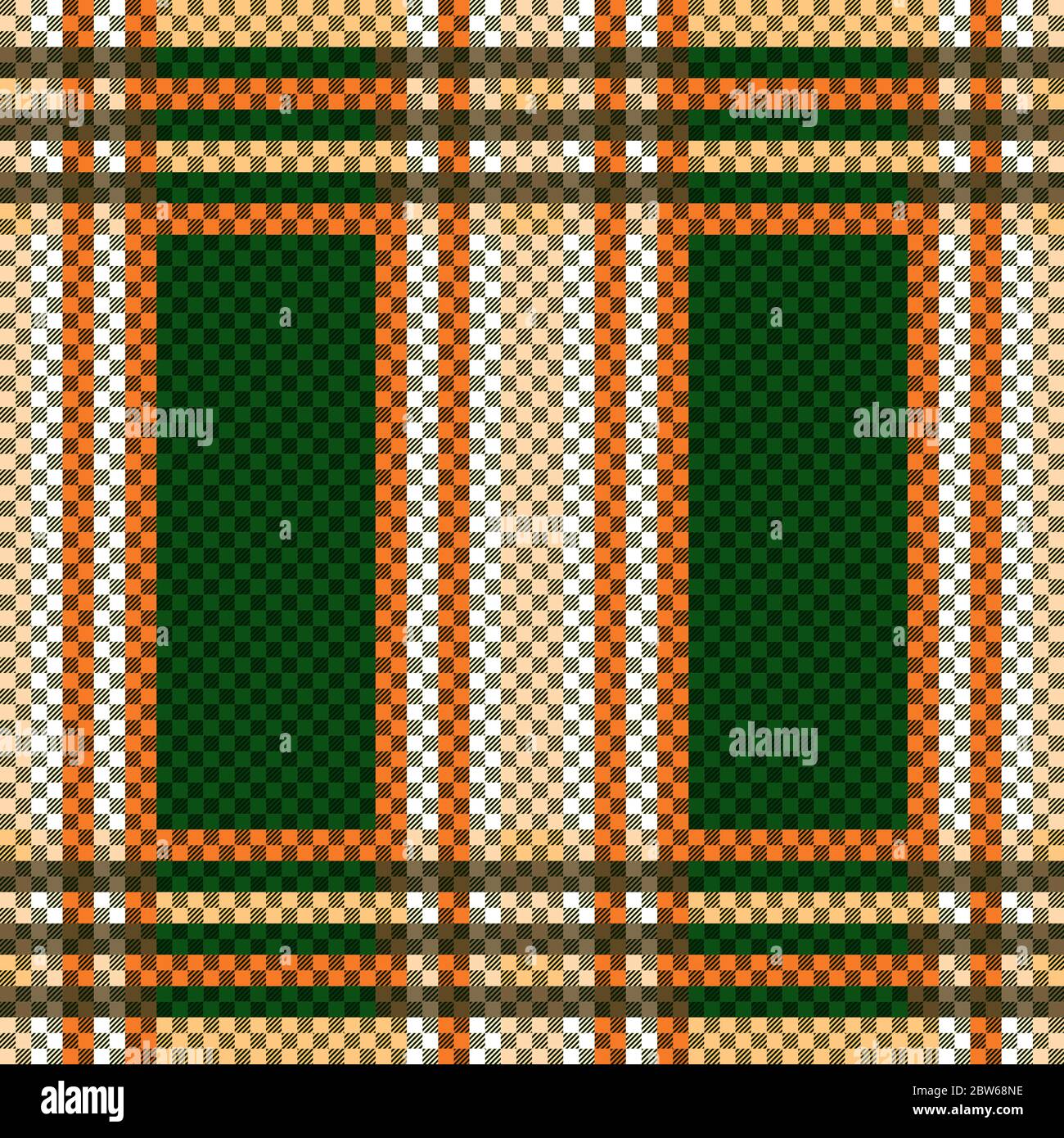 Tartan Scottish seamless pattern in green, orange and beige hues