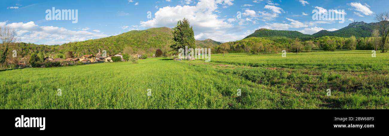 Protected green area, Campo dei Fiori park and Brinzio village, Italy Stock Photo