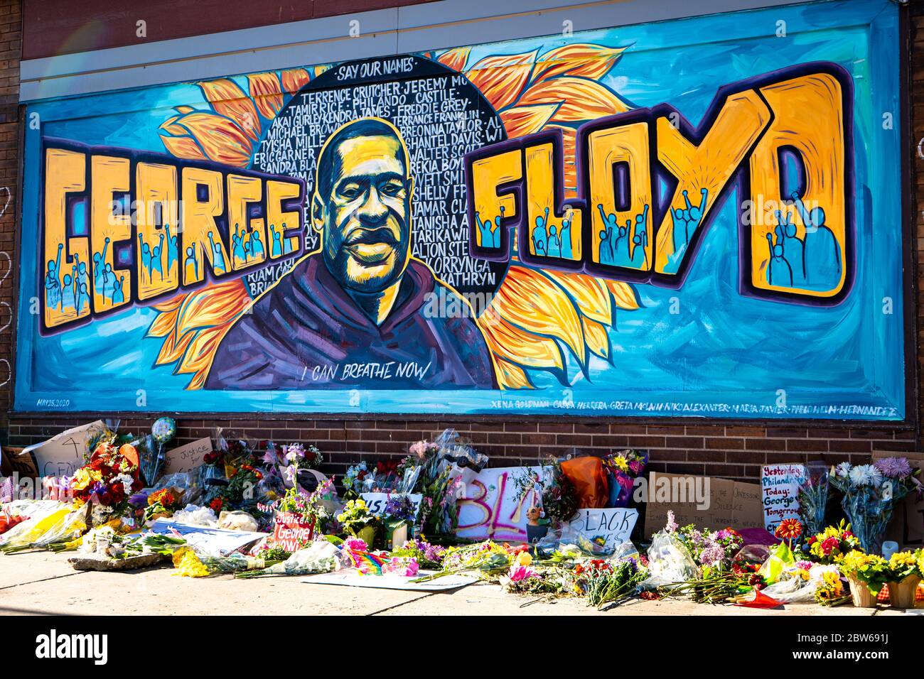 george floyd beautiful graffiti mural honoring black lives matter close up Stock Photo