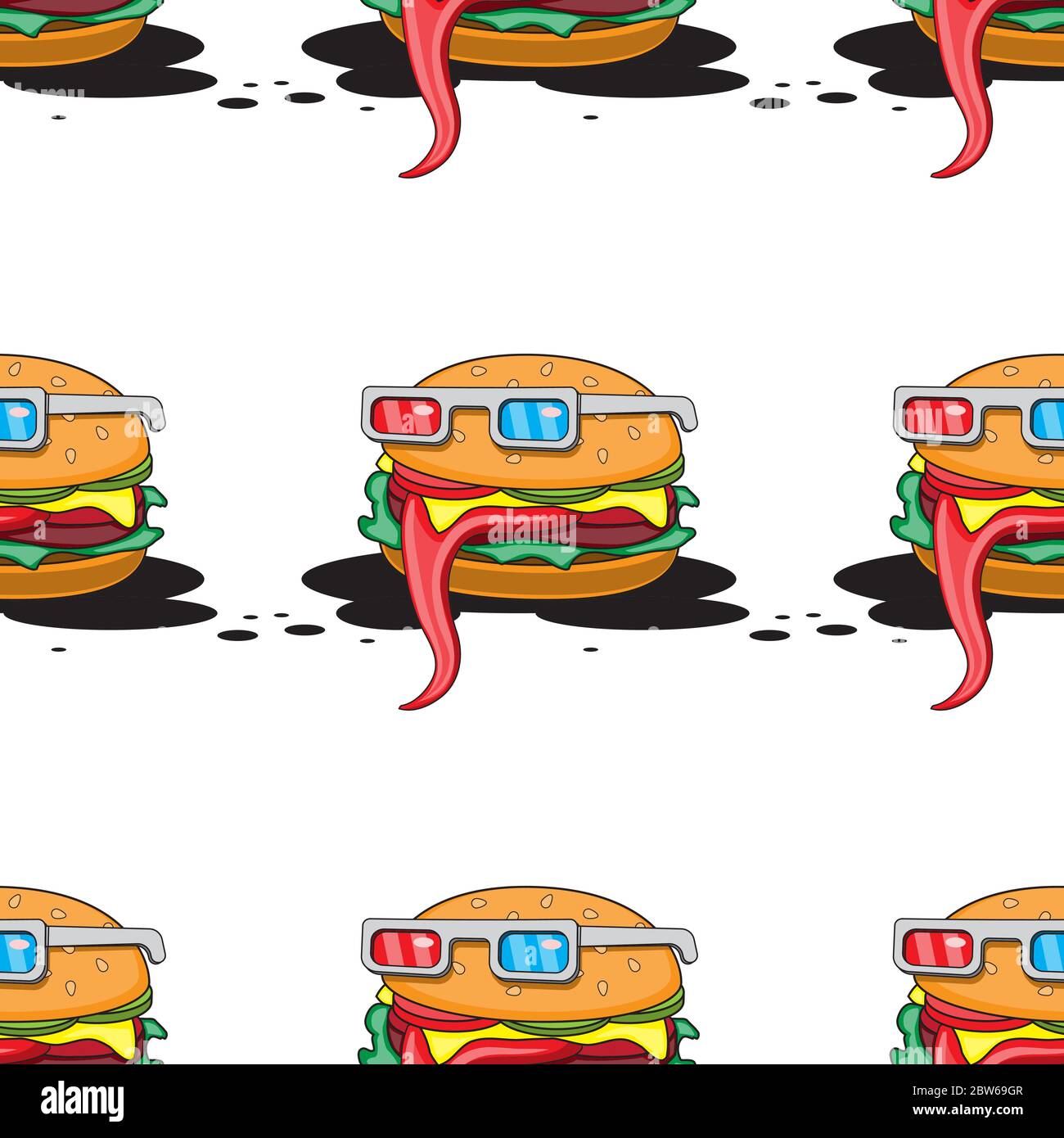 seamless pattern of a hamburger in glasses on a white background. Vector image Stock Vector