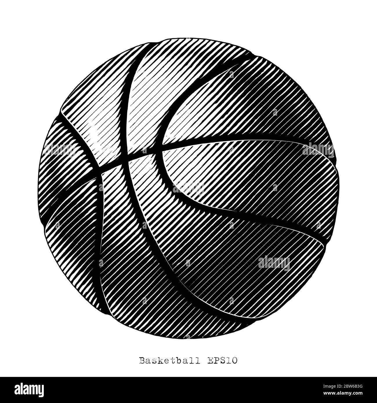 Basketball hand draw vinatge style black and white clip art isolated on