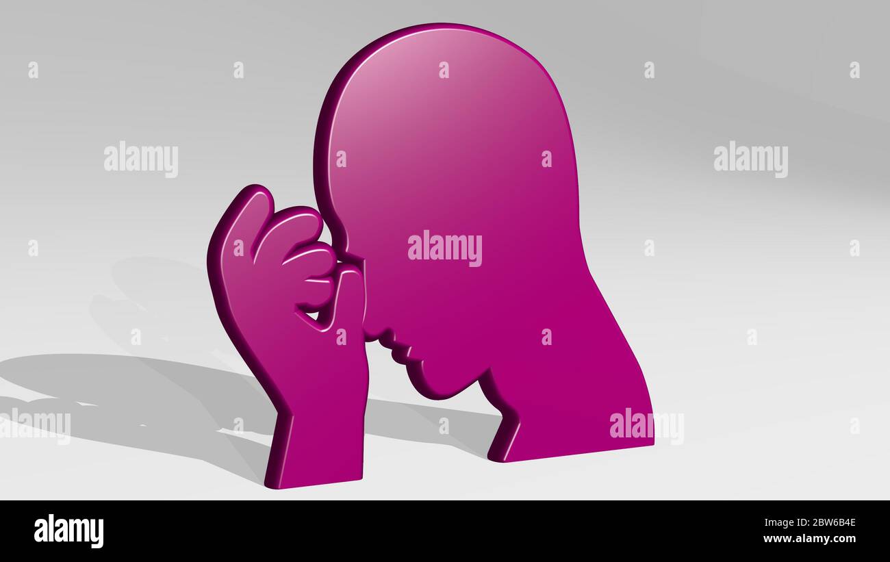 MAN THINKING WITH HAND on the wall. 3D illustration of metallic ...