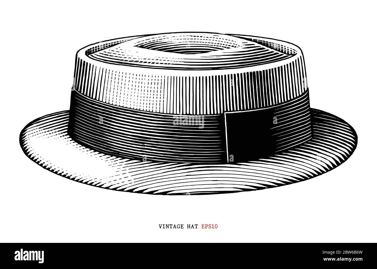 Vintage hat  hand draw engraving style black and white clipart isolated on white background Stock Vector