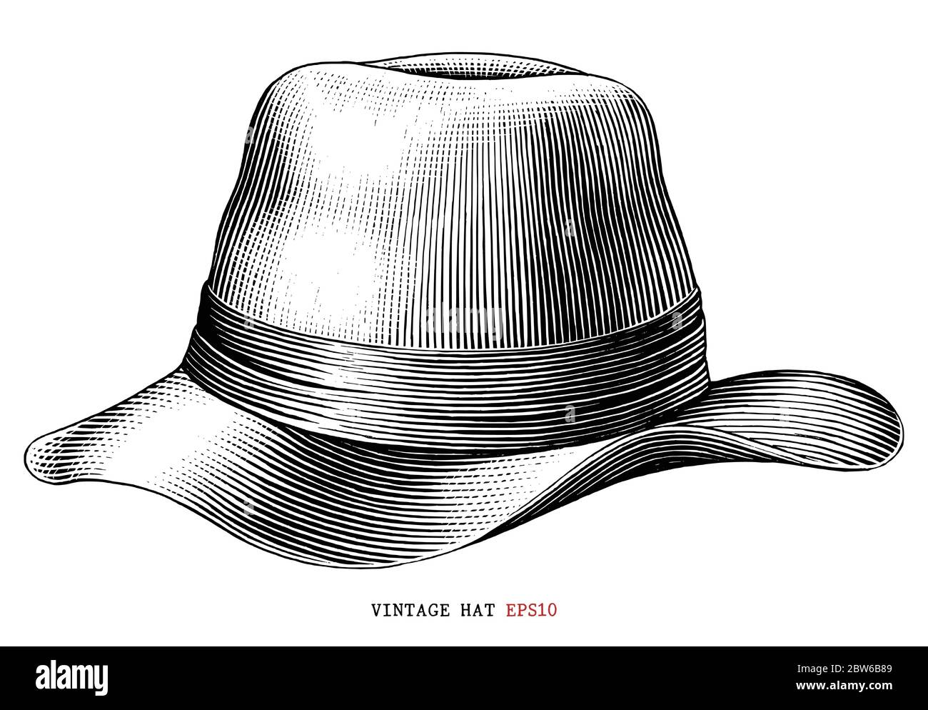 Vintage hat  hand draw engraving style black and white clipart isolated on white background Stock Vector