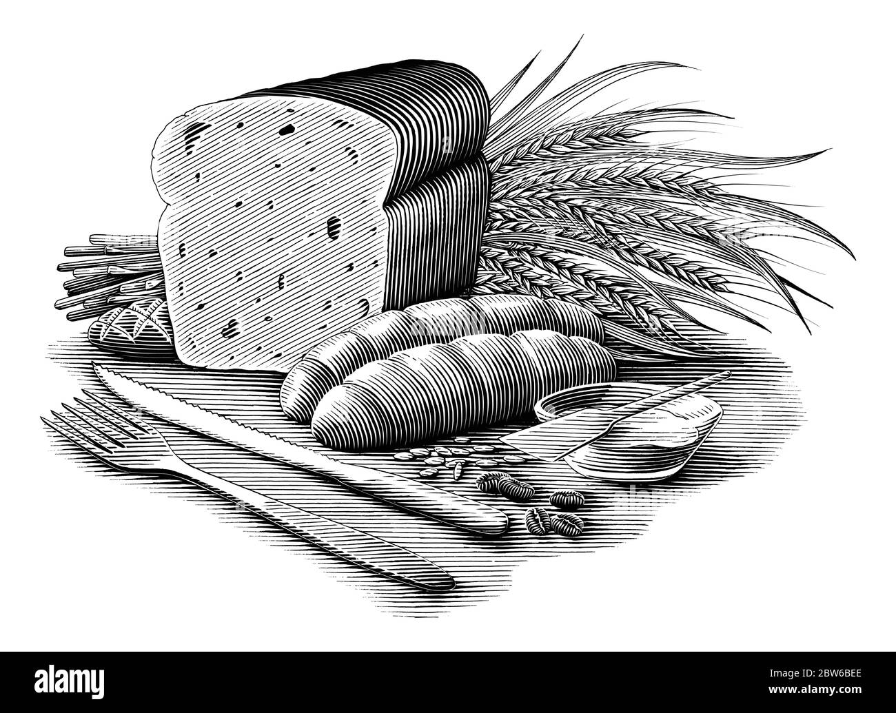 Bread collection illustration vintage engraving style black and white clipart isolated on white background Stock Vector