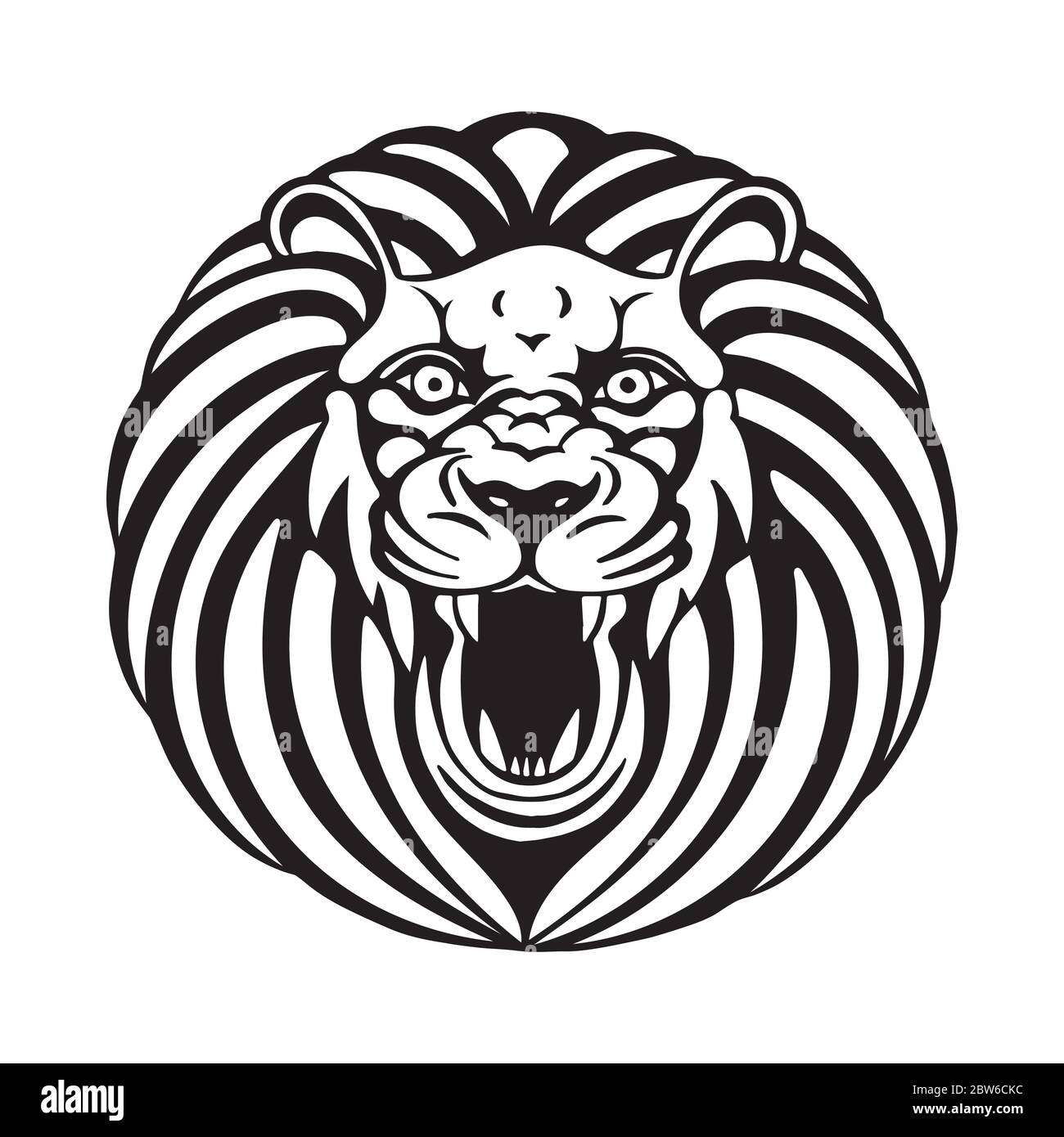 Lion. Hand drawing roaring lion vector illustration. Roaring lion head logo. Part of set. Stock Vector