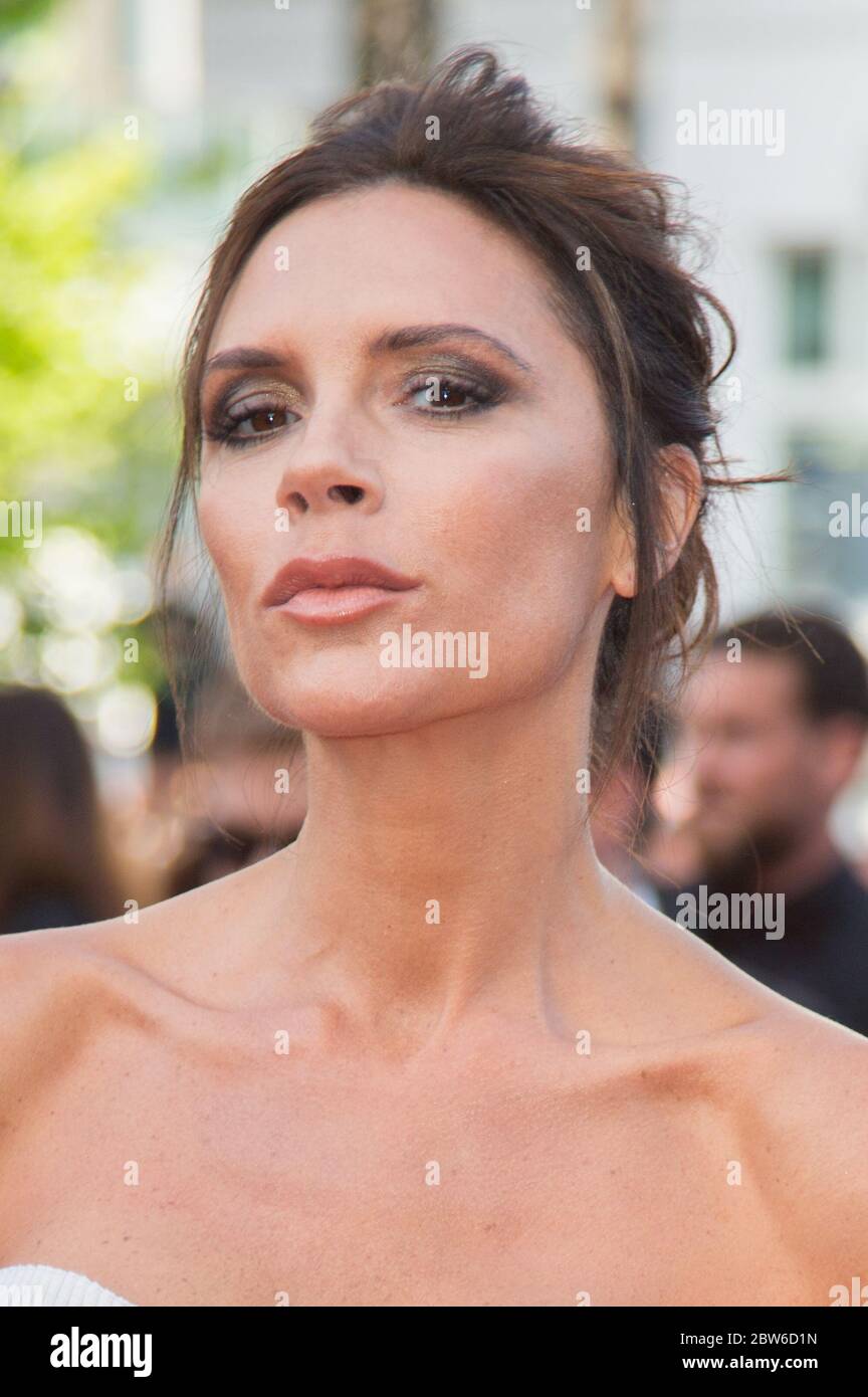 Victoria Beckham wearing Victoria Beckham jumpsuit on red carpet in Cannes, May 2016 Stock Photo