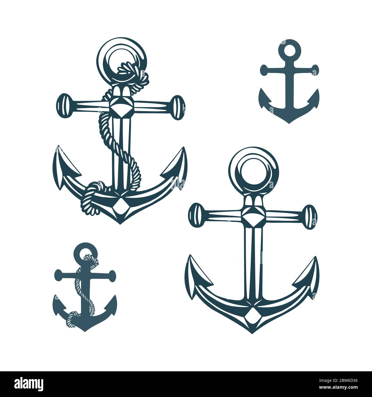 Boat anchor. Hand drawn boat anchors vector illustrations set