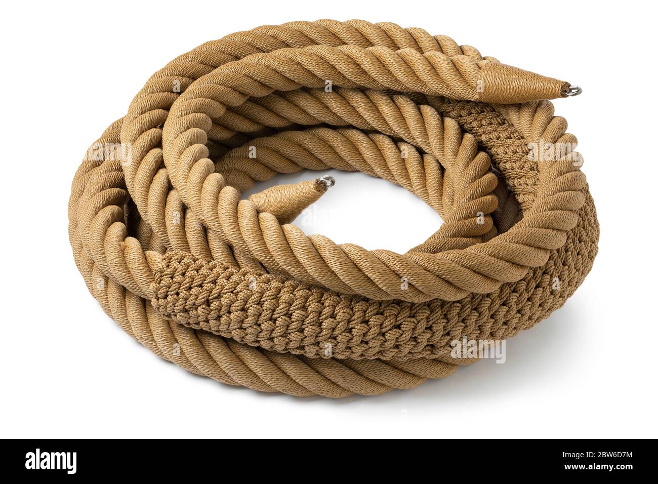 New handmade knotted rope ring with a bow pudding for a leisure boat isolated on white background Stock Photo