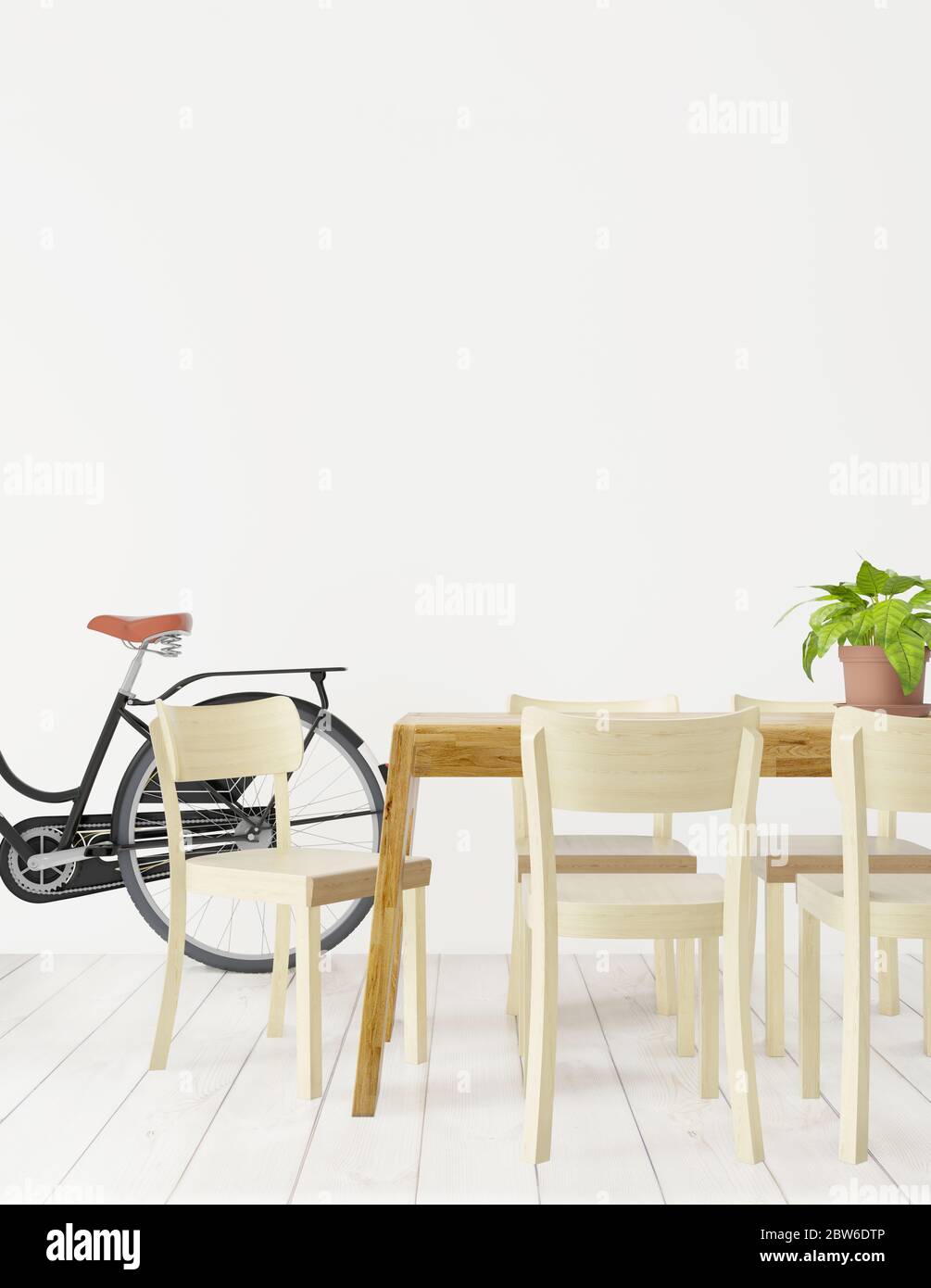 Dining room and kitchen big wall mock up on white background, 3D rendering Stock Photo