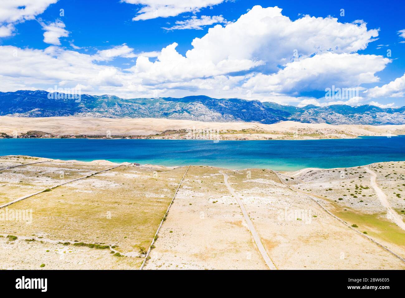 Croatia, Adriatic island of Pag, panoramic view of old agriculture ...