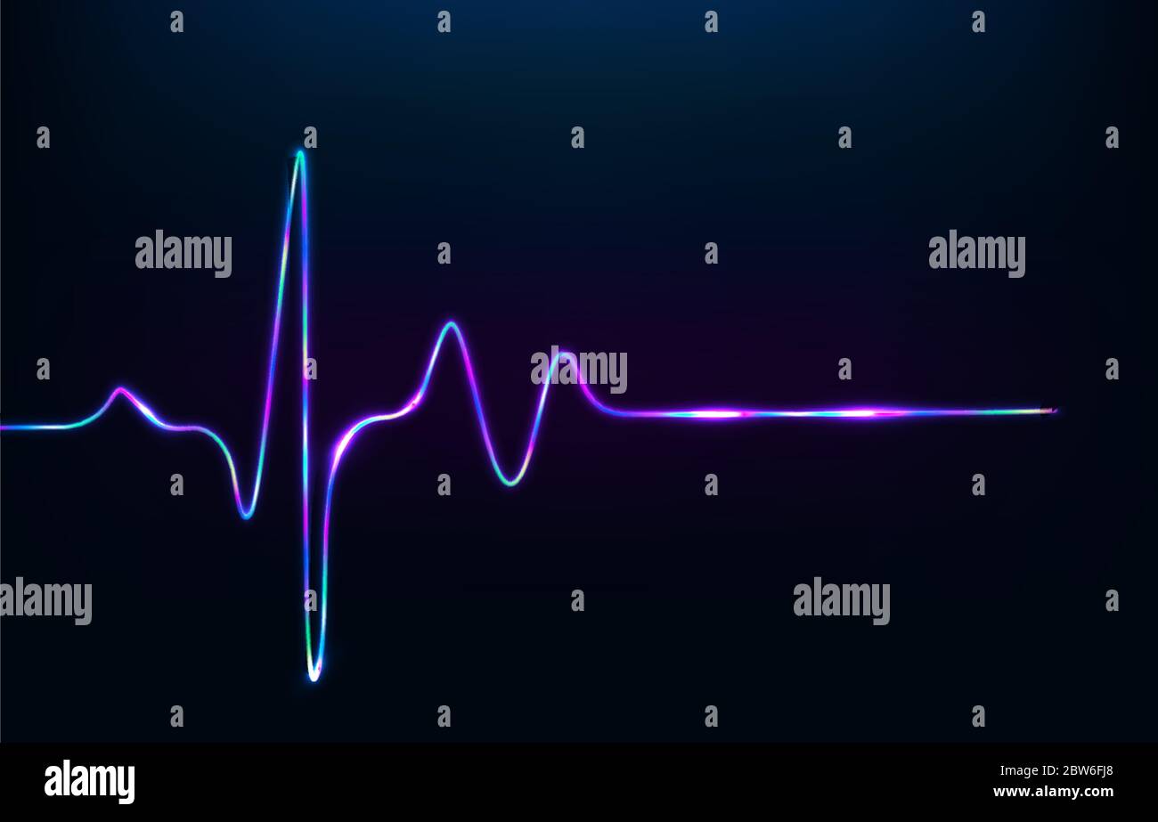 Neon heartbeat on black isolated background. Stock Vector