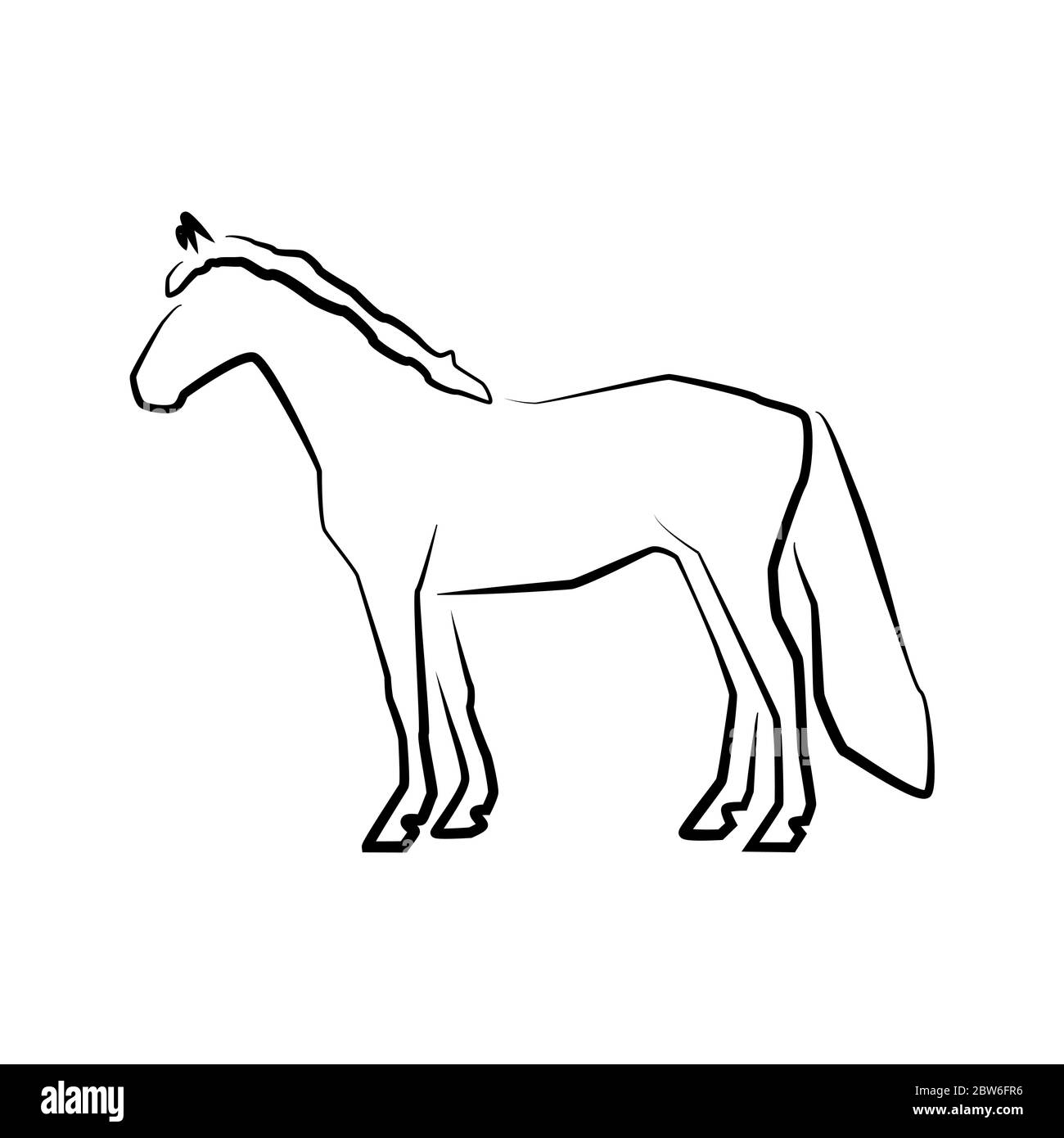 Horse icon. Outline vector illustration. Hand drawn style. Farm animals. Logo of Grazing horse full length. Stock Vector