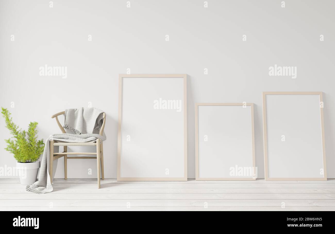 Download 3d Rendering White Poster Frame Mockup On The Wooden Floor Raw Concrete Wall Stock Photo Alamy PSD Mockup Templates