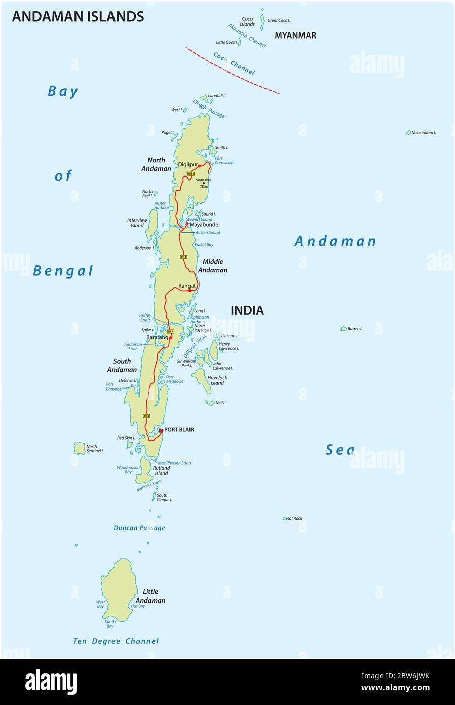 vector map of the Indian archipelago of the Andaman Islands Stock Vector