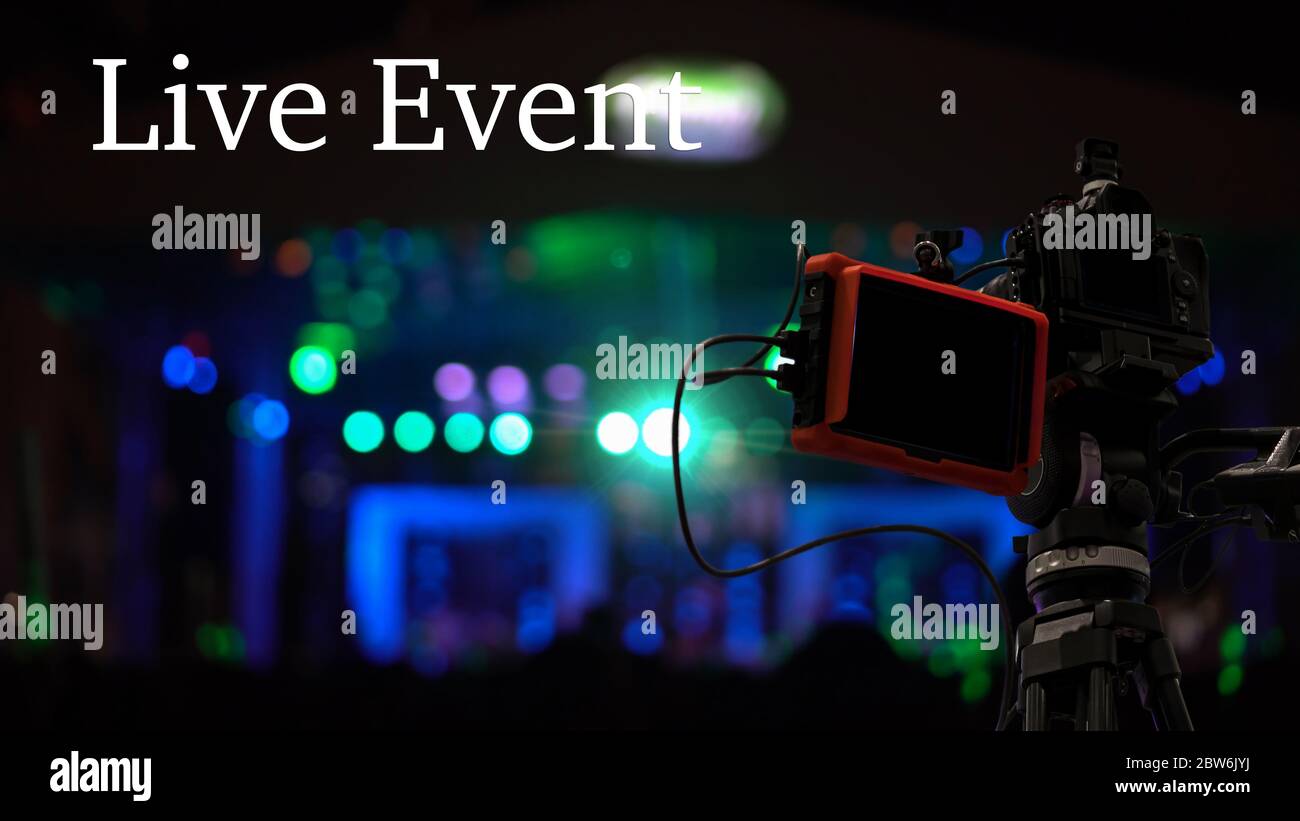 Live Event text over Video Camera recording online webinar,concert show via  social network or television production broadcast in new normal,Offline is  Stock Photo - Alamy