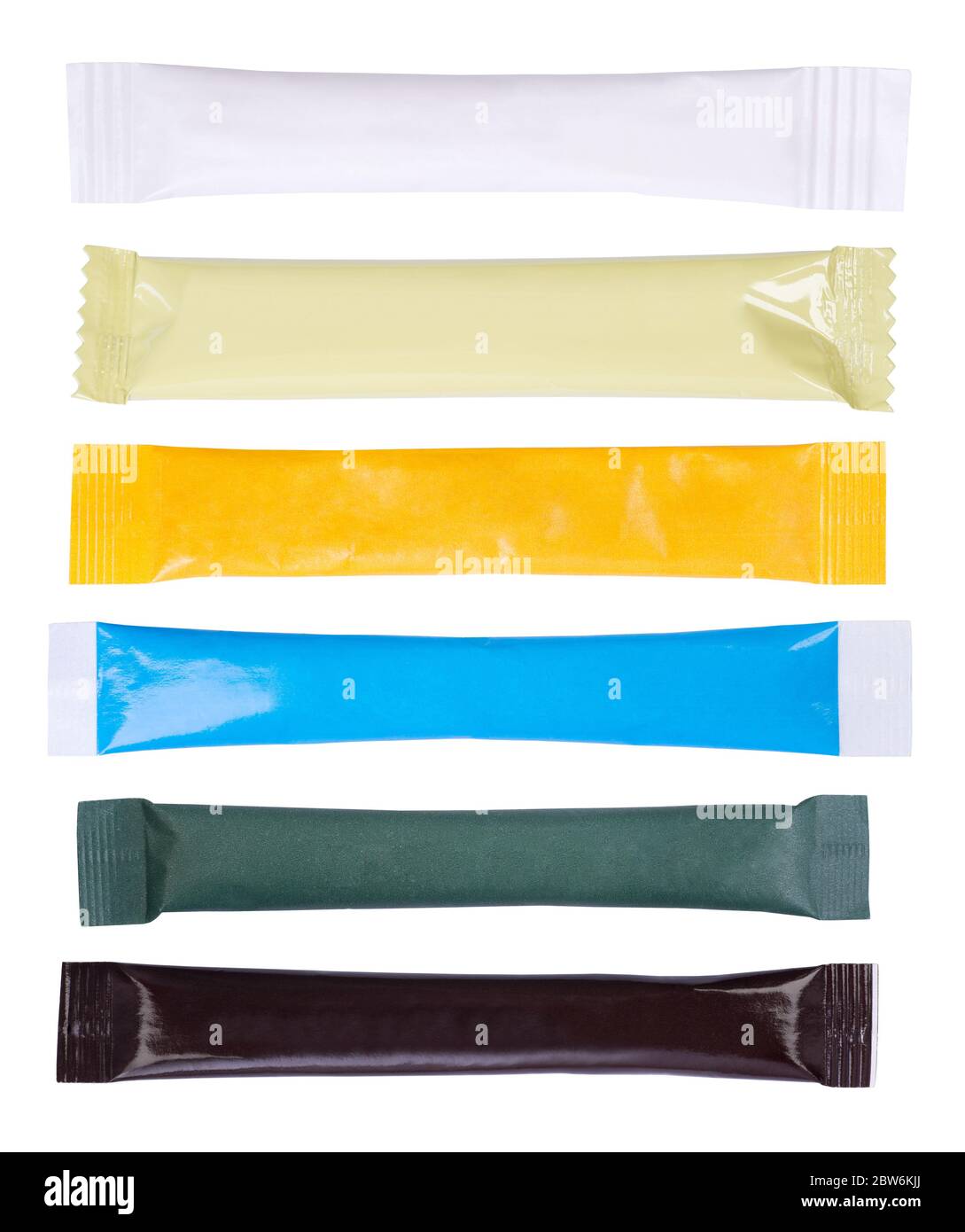 Paper sugar sachets isolated on white background Stock Photo