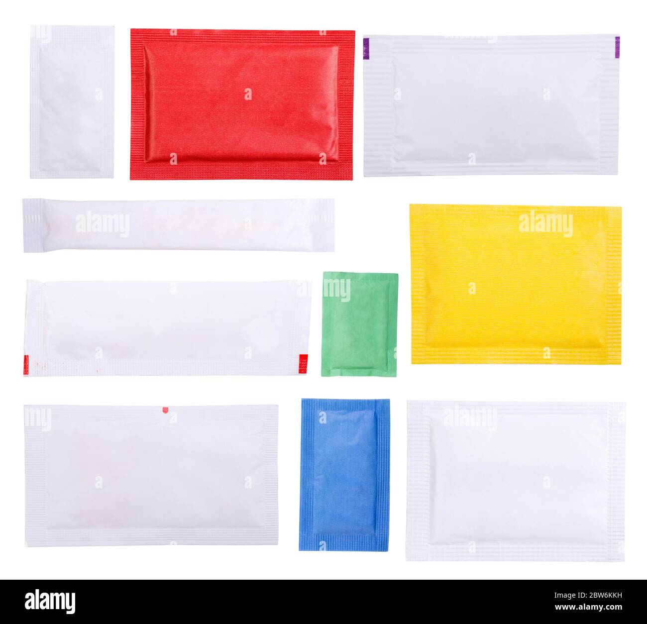 Paper sugar sachets isolated on white background Stock Photo