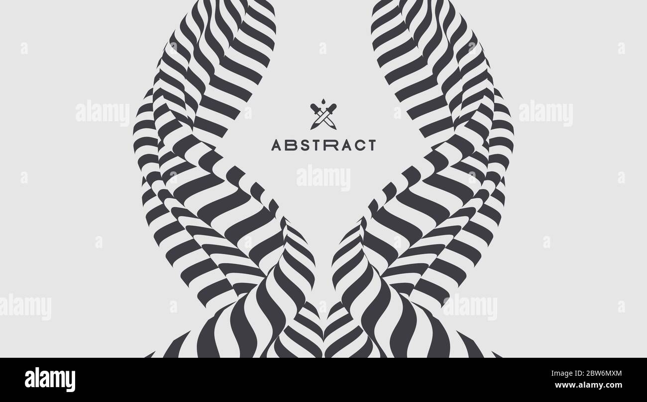 Black and white design. Pattern with optical illusion. Abstract 3D geometrical background. Vector illustration Stock Vector