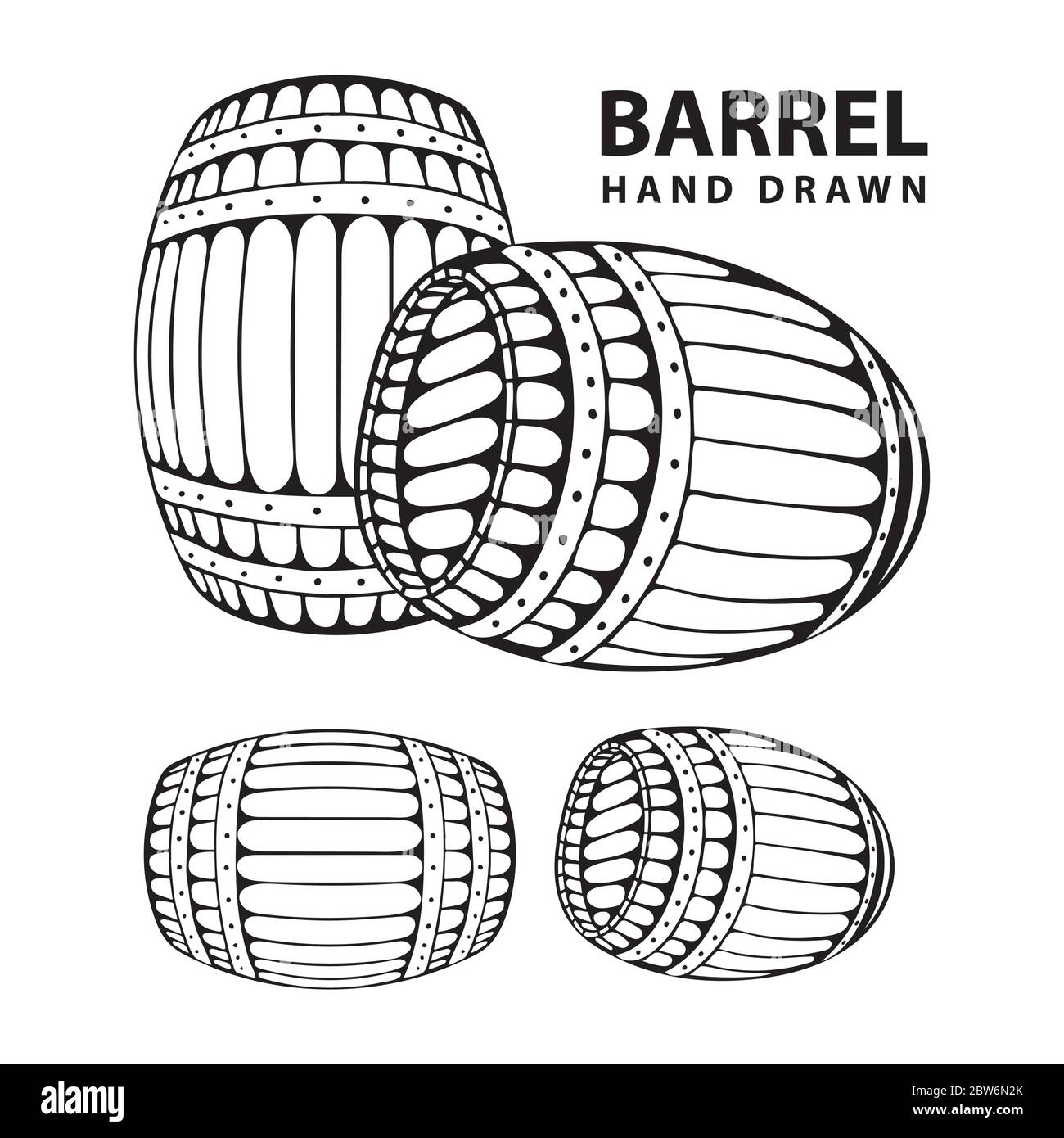 Barrel. Hand drawn barrel illustrations set in engraving style. Vintage