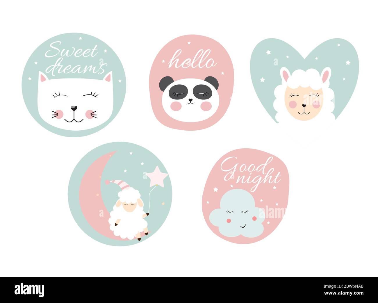 Stickers with cute animals. Vector illustration Stock Vector