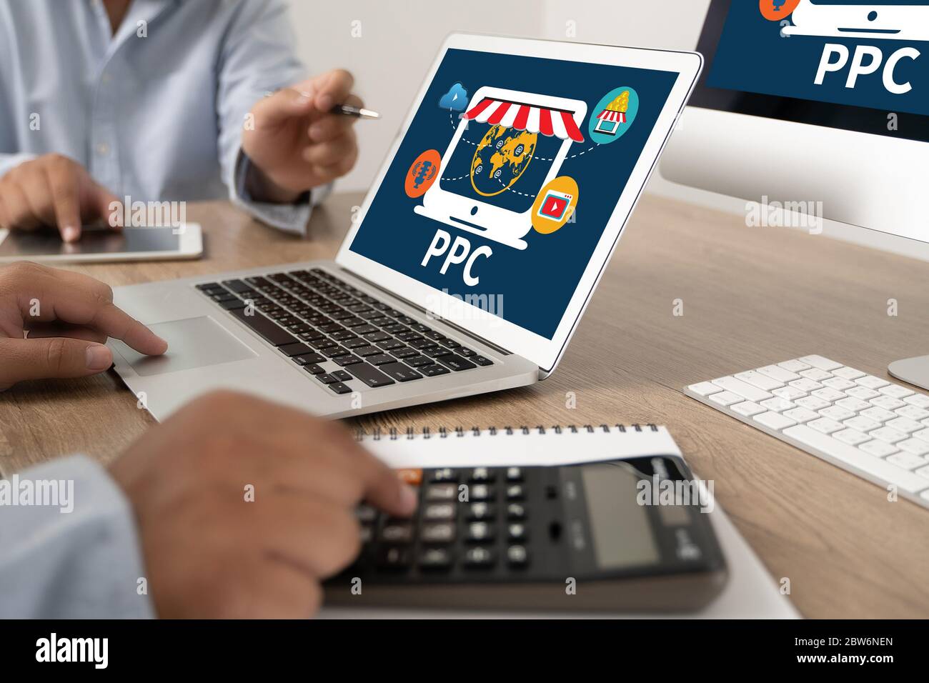 PPC - Pay Per Click concept Businessman working concept Stock Photo