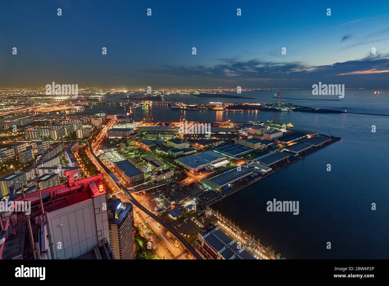 Osaka / Japan - November 10, 2017: Areal view of Osaka port area and Osaka night cityscape, view from Cosmo Tower in Osaka, Japan Stock Photo