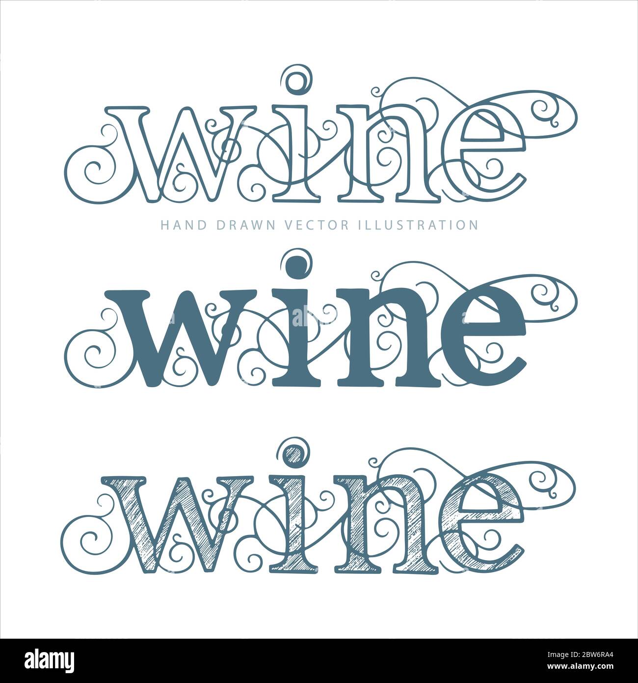 Wine. Hand lettering text wine written with lower case letters. Word