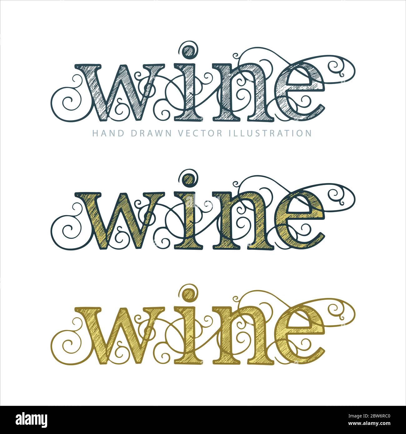 Wine. Hand lettering text wine written with lower case letters. Word