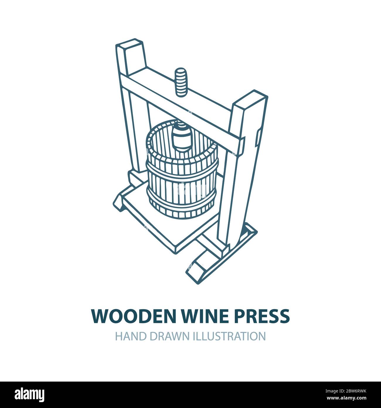Wine press. Hand drawn wooden wine press vector illustration. Grape