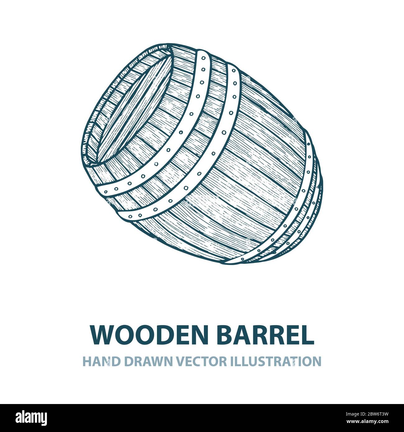 Barrel. Hand drawn wooden barrel vector illustration in engraving style