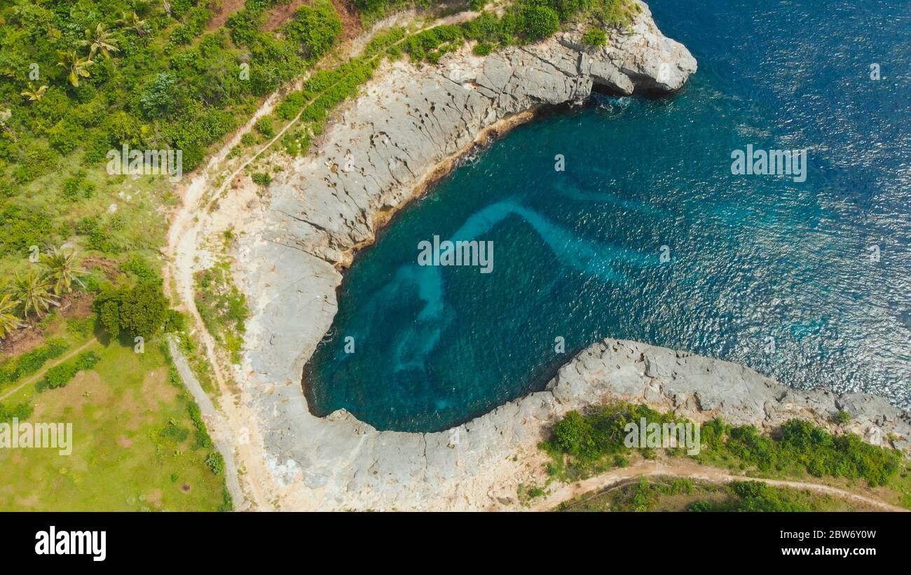 Aerial view of the small island of Nusa Penida Island from the Atuh Rija Lima shrine on Nusa Penida Island near Bali, Indonesia.Nusa Penida island Stock Photo