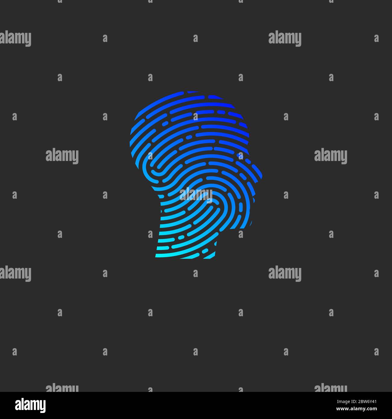 Security logo. Profile of person with fingerprint in his head. Info security icon. ID sign Stock Vector