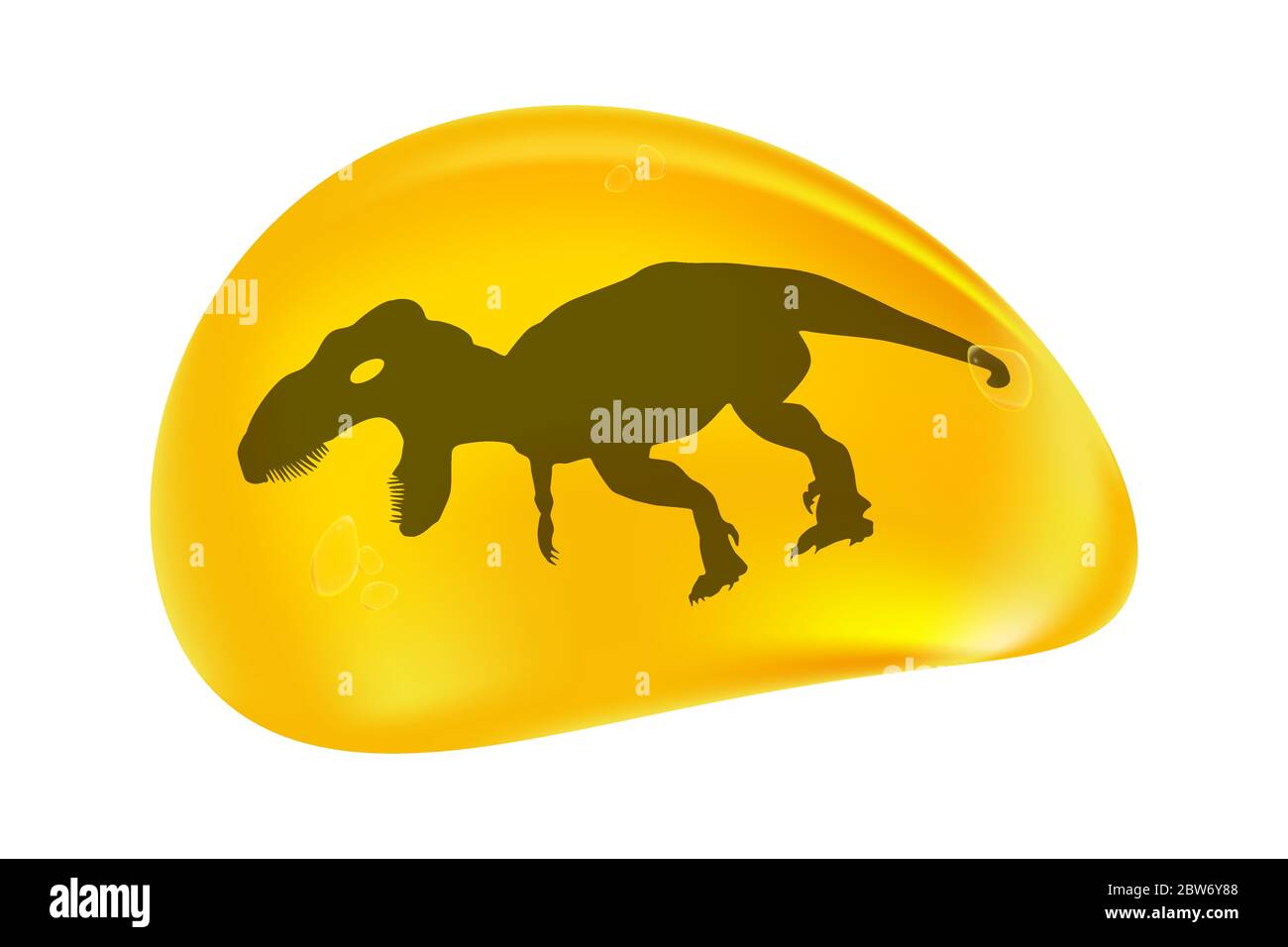 Dinosaur in a drop of amber isolated on white background. Fossilised tree resin.Ancient amber midge inclusion.Piece of amber with a dino inside.Vecto Stock Vector