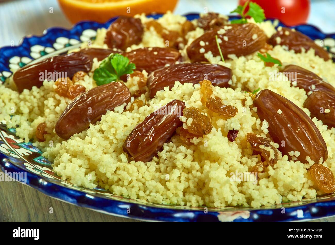 Saffron and Raisin Couscous, Algerian cuisine, Traditional assorted