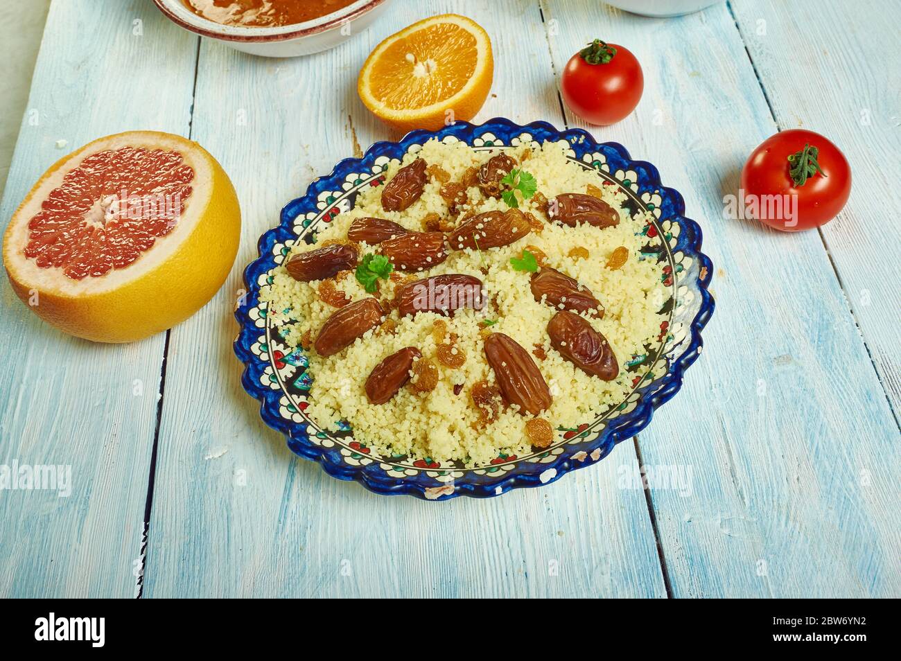 Saffron and Raisin Couscous, Algerian cuisine, Traditional assorted