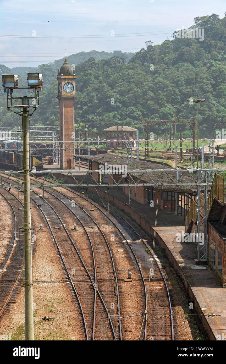 Sao Paulo, Brazil Clock tower in Paranapiacaba railway station Stock