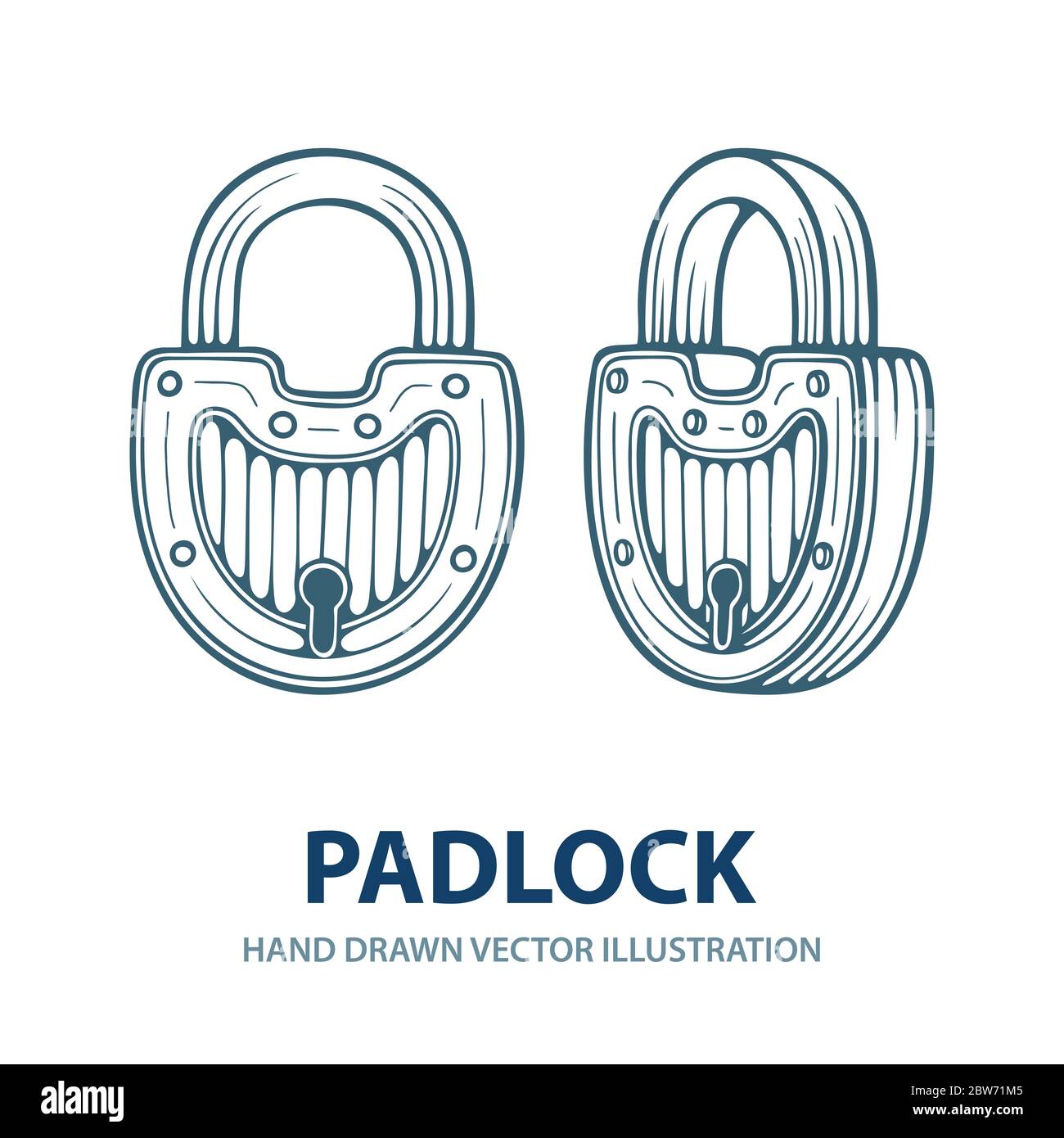 Padlock. Hand drawn padlocks vector illustrations set. Retro style