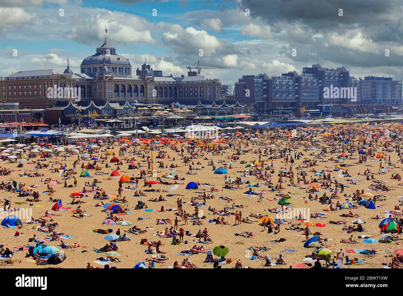 THE HAGUE, 27 July 2012 - Crowned beach of Scheveningen, the seashore of The Hague city, Netherlands Stock Photo