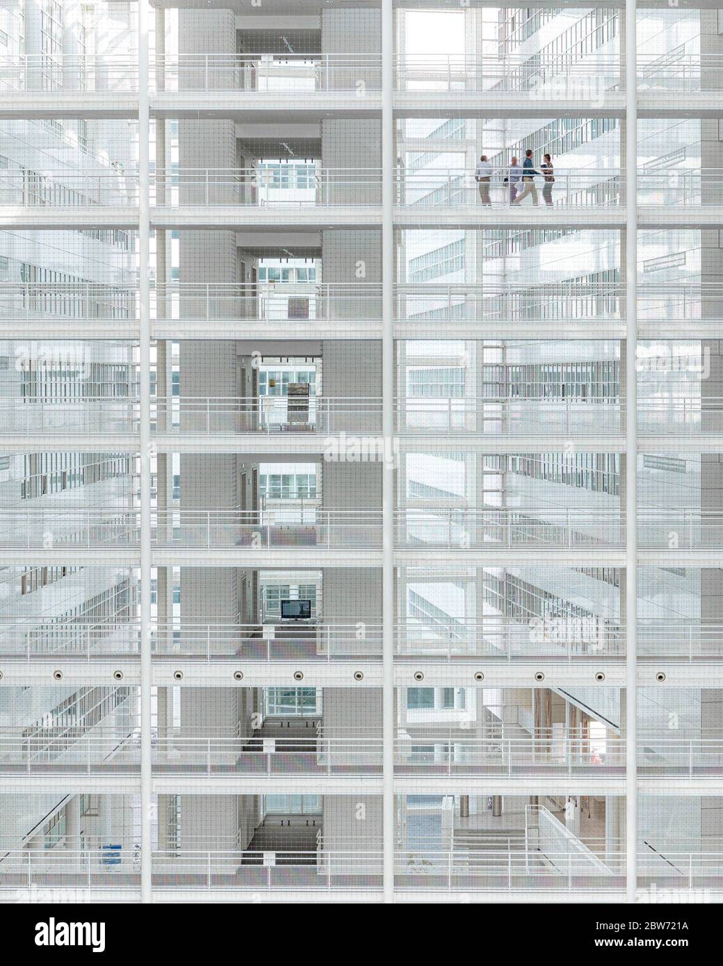 Transparent building corridor and alleys to the lifts and starisasses Stock Photo