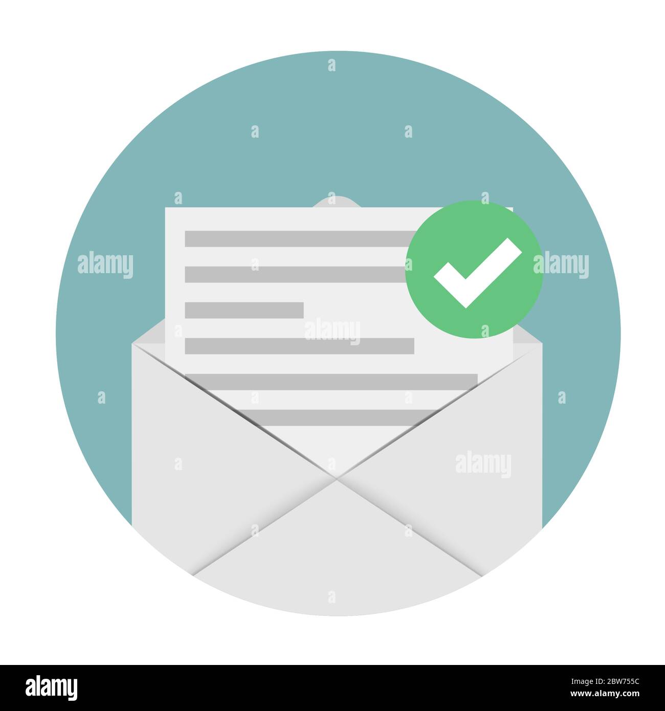 New Email notification concept with envelope and Green check mark
